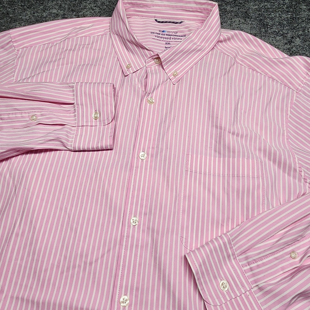 Vineyard Vines Mens On the Go Performance Pink Stripe Long Sleeve Shirt XXL